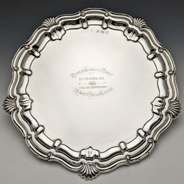 1905年 英国アンティーク 純銀(925シルバー) カードトレイ 直径25.5cm 397g